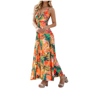 Neck Slim Sleeveless Maxi Floral Sexy Backless Hawaii Dresses