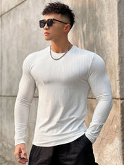 Men's Gym Fitness Long Sleeve T-shirt Quick Dry Casual O-Neck Bodybuilding Shirt for Running Sports Training Polyester Tees