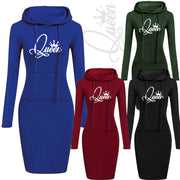 Latest Hot Women's Queen Printed Knee Hoodie Slim Dresses