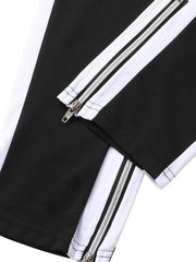 Men's Casual Color Block Zip Pocket Drawstring Sweatpants Skinny Sports Trousers Polyester Four Seasons Wear
