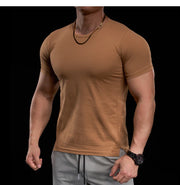 Men's Gym Fitness Training Clothing Men's High-elasticity Breathable Sports Tight Short-sleeved T-shirt, Running Sports