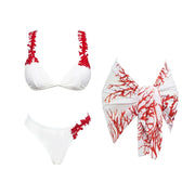 3Pcs Laser Cut Swimsuit Women Sexy Bikini Push Up Swimwear High Waisted Biquini Female Hollow Bathing Suit Bodysuit Beachwear