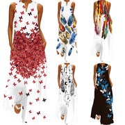 Women Casual Loose 3D Wind Chime Printed White Long Dress