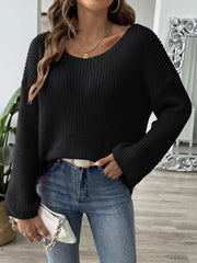 Women's Off-The-Shoulder Flare Sleeve Sweater Loose Fit Pullover Top European American Style Solid Knit