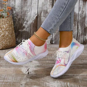 Women Mix Color Mesh Knitted Sneakers Autumn Lightweight Breathable Soft Sole Running Shoes Woman Slip on Flats Sock Shoes