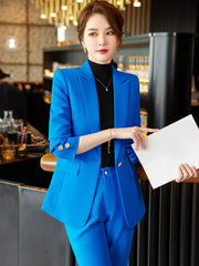 Women's 2 Piece Suit Office Lady OL Beige Pink Khaki Apricot Coffee Black Blue S-5XL Pant Set with Jacket Blazer And Trousers