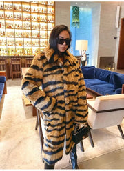 Winter Women's Luxury Long Tiger Fur Coat Elegant Thicken Warm