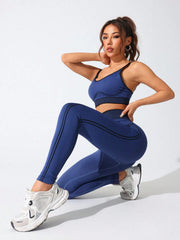 Women's Seamless Yoga Clothes Set Sportswear Fitness Gym Outfit Breathable Leggings Tops Running Bra Pants Sets Sleeveless
