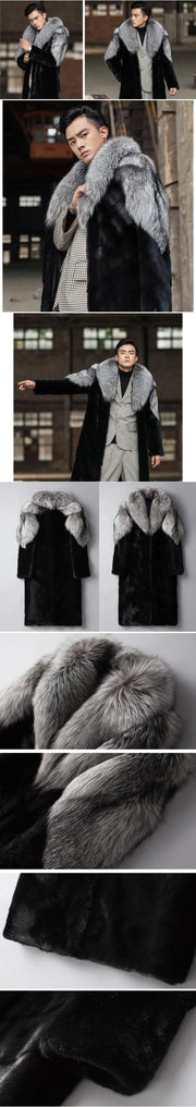 Maxi Men Winter Thick  Faux Fox Fur Coat Jacket Long Sleeve Warm Luxury Fur Black