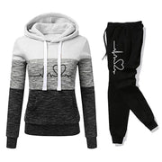 Women Tracksuit Printing Hooded Sweatshirt Sweatpant Color Block Versatile , Jogging Pullovers Sport Trousers Outfits S-3XL