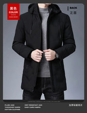 Men Long Parkas Coat Solid Slim Fit Warm Thicken Jacket. Outwear Windproof Coat Hooded Cotton-padded Zipper