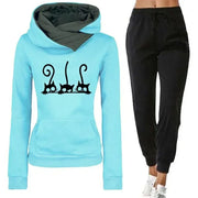 Women's Cute Cat Printing Hooded Outfits High Quality Versatile Sweatshirt Sweatpant Jogging Fitness Hot Sales Tracksuit