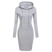Women's Hooded Dress Casual Polyester Sweatshirt Kneelength Hoodie with Pockets Regular Fit Autumn Wear for Ladies