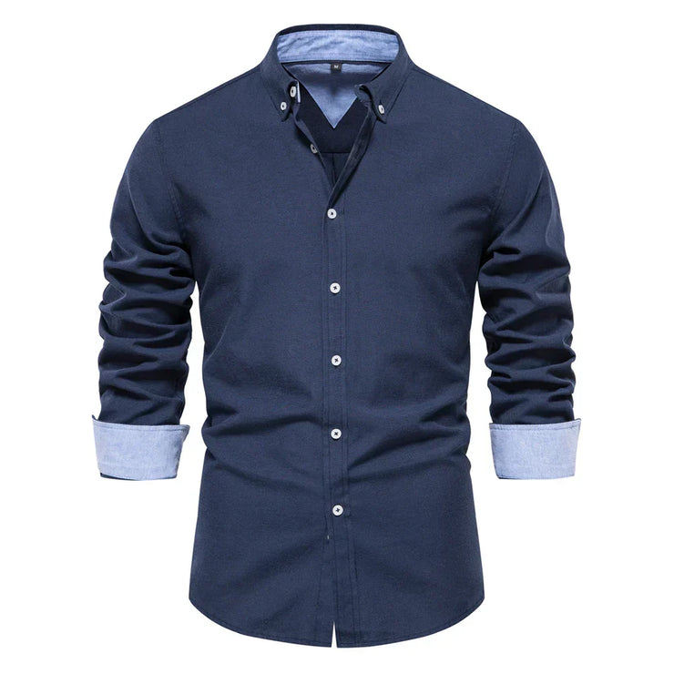 Cotton Oxford Long Sleeve Button