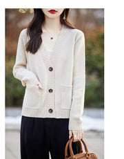 Women cardigan  V-neck 100% wool sweater