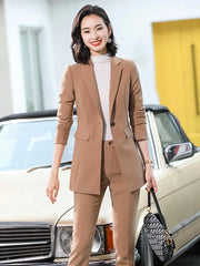 Women's 2 Piece Suit Office Lady OL Beige Pink Khaki Apricot Coffee Black Blue S-5XL Pant Set with Jacket Blazer And Trousers