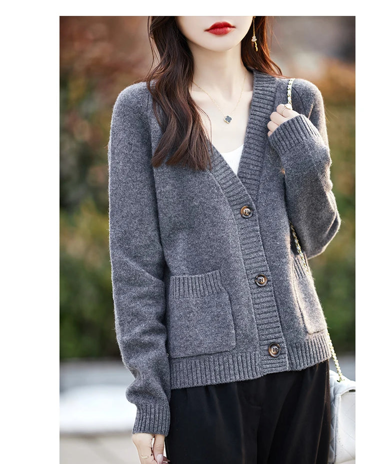 Women cardigan  V-neck 100% wool sweater