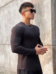Men's Gym Fitness Long Sleeve T-shirt Quick Dry Casual O-Neck Bodybuilding Shirt for Running Sports Training Polyester Tees