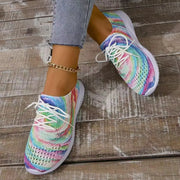 Women Mix Color Mesh Knitted Sneakers Autumn Lightweight Breathable Soft Sole Running Shoes Woman Slip on Flats Sock Shoes
