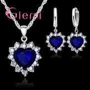 True Love 925 Sterling Silver Jewelry Sets For Women Cubic Zirconia Pendant Necklace Earrings Set Valentine's Gift