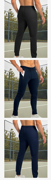 Men's Casual Sport Pants Autumn Winter Fashion Zipper Pocket Running Muscle Wear Ankle-Length Polyester Knit Regular Fit