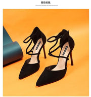 Women's Suede Cross-strap Roman Sandals High Heels Eye Catching Slip-On Shoes Corduroy Above-Ankle Fashion Roman Gladiators