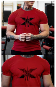 Men's Gym Fitness Clothing Man Cotton Sports Short Sleeve T-shirt Running Training Slim Printed Shirt Sweatshirt Casual Tops
