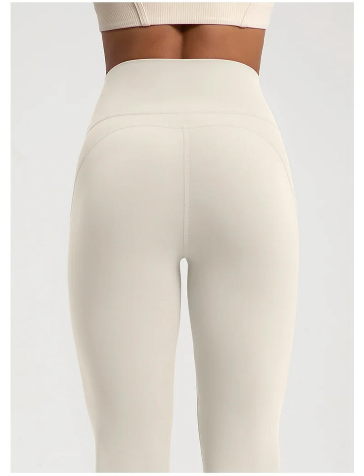 Women Naked High Waisted Waist Cinching Hip Lifting Elastic Bell Bottom Pants