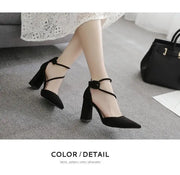 Women's Thick Heel Pointed Stiletto Sandals High Heeled Buckle Strap Eye Catching Black Gray Casual Fashion Footwear