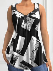 Women's plus Size Patchwork Print V Neck Tank Top