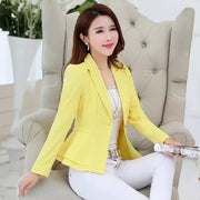 Women's Long Sleeved Blazer Korean Slim Fit Ruffled Edge Short Solid Colored Suit Jacket for Spring Office Wear
