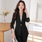 NAVIU 2 Piece Women's Office Blazer Set with High-Waist Pencil Pants Turn-Down Collar Elegant Apricot Black Pink Ladies Suits