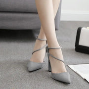 Women's Thick Heel Pointed Stiletto Sandals High Heeled Buckle Strap Eye Catching Black Gray Casual Fashion Footwear