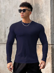 Men's Gym Fitness Long Sleeve T-shirt Quick Dry Casual O-Neck Bodybuilding Shirt for Running Sports Training Polyester Tees