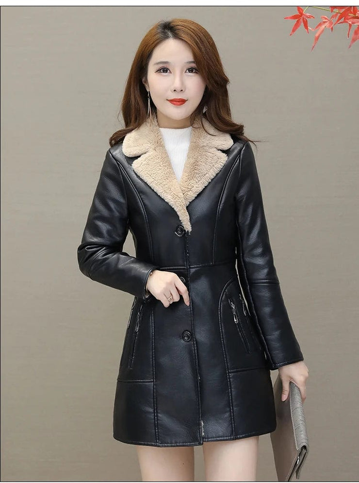 Womens Leather Windbreaker Plus Velvet Thick PU  Leather Jackets