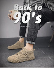 Men's Casual Sneakers Khaki Non-Slip Work Shoes Lace-Up Short Boots Loafers round Toe Microfiber Upper Rubber Outsole