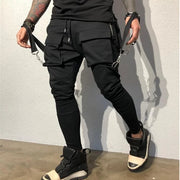 Men's Slim-fit Cargo Pants Spring Autumn Fashion Hip Hop Large Pocket Casual Sweatpants Low Waist Ankle-Length Polyester