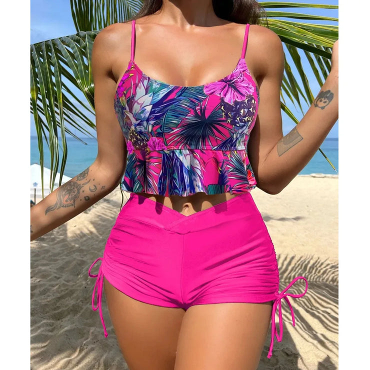 Summer Sexy Floral Print Tankini Set Women&