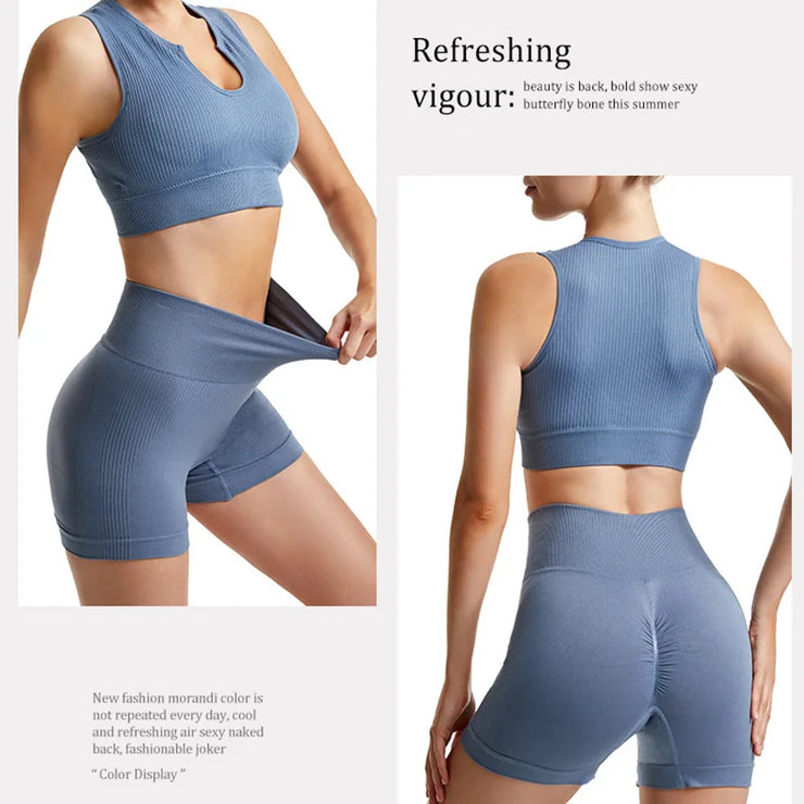 Seamless High-Waist Leggings Sports Bra Yoga Set Women&