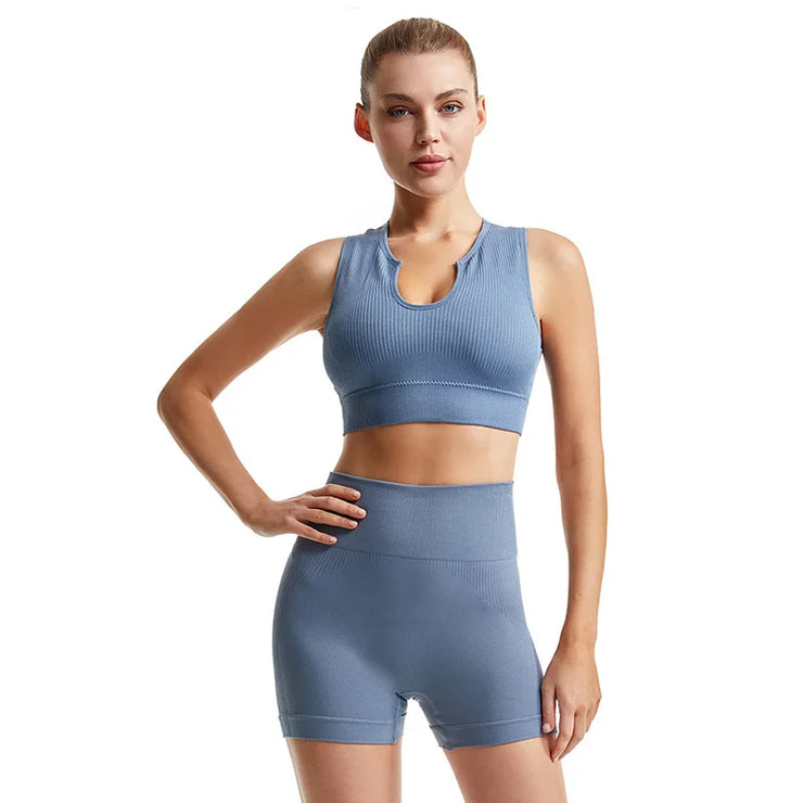 Seamless High-Waist Leggings Sports Bra Yoga Set Women&