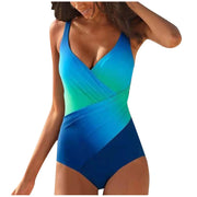 Women's One-Piece Swimsuit Sports Swimwear Adjustable Racerback High-Waisted Open Back Rainbow Gradient Beach Bathing Suit