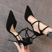 Women's Suede Cross-strap Roman Sandals High Heels Eye Catching Slip-On Shoes Corduroy Above-Ankle Fashion Roman Gladiators
