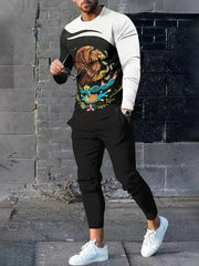 Men's Long-sleeved Set 3D Printed Lion Animal Pattern  Sweatshirt And Trousers Jogging Suit