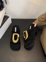 Women's High-Heeled Rubber Flip Flops Slippers Soft Platform Wedge Luxury Slides Comfortable Designer Fashion Hawaiian Style