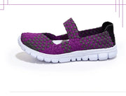 Women's Casual Elastic Band Weave Flats Non-Slip Comfort Loafers Slip-On Vulcanize Shoes Summer Season PU Upper