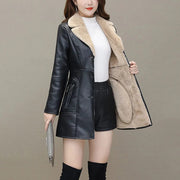 Womens Leather Windbreaker Plus Velvet Thick PU  Leather Jackets