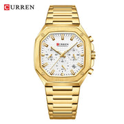 Luxury Sports Men's Quartz Watch with Gold Steel Design and Luminous Hands