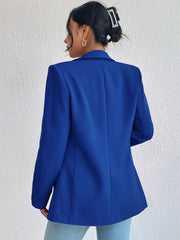 Spring Women's Solid Polyester Cotton Blazer Long Sleeve Slim Fit Office Lady Jacket with Pockets Fashionable Outerwear