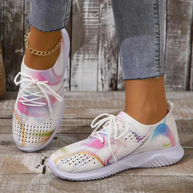 Women Mix Color Mesh Knitted Sneakers Autumn Lightweight Breathable Soft Sole Running Shoes Woman Slip on Flats Sock Shoes