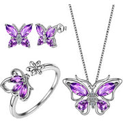 Butterfly Jewelry Set for women Butterflies Amethyst Birthstone Pendant Necklace/Earrings/Rings f